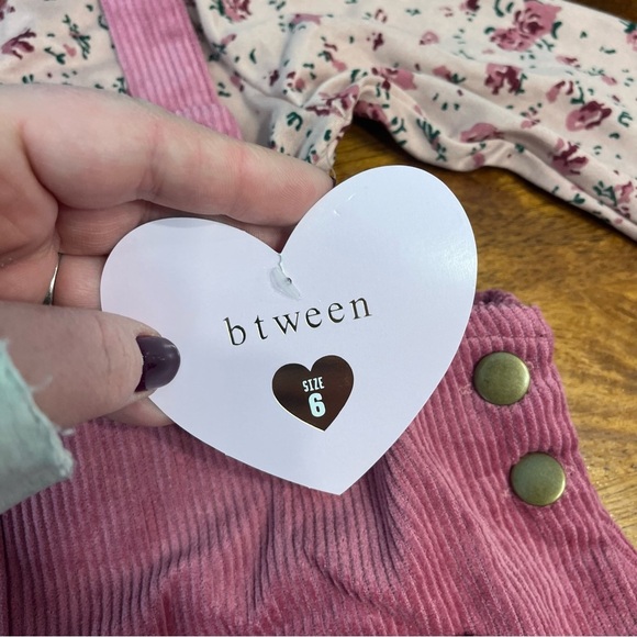 NWT Btween Pink Corduroy Overall Dress with Floral Long Sleeve scrunchie size 6 - Picture 3 of 5